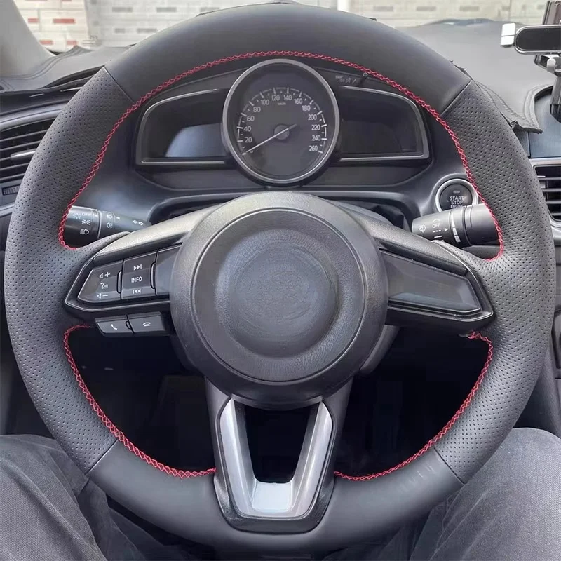 

Изготовленный вручную кожаный чехол из микрофибры на руль автомобиля для Mazda CX-3 CX3 CX-5 CX5 2017 2018, противоскользящий автозапчасти