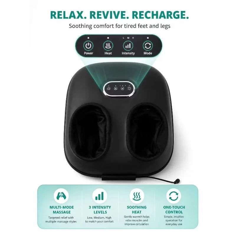 Air Compression Foot Massager Deep Kneading Shiatsu Roller With Heating Therapy For Full Feet Relaxation view 3