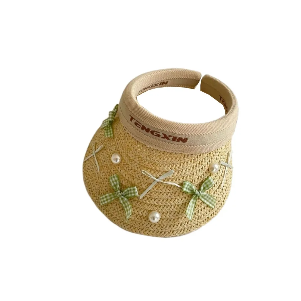

Bowknot Kids Summer Straw Hat Wide Brim Empty Top Large Brim Sun Visor Cap UV Protection Comfortable Empty Top Baseball Cap Girl