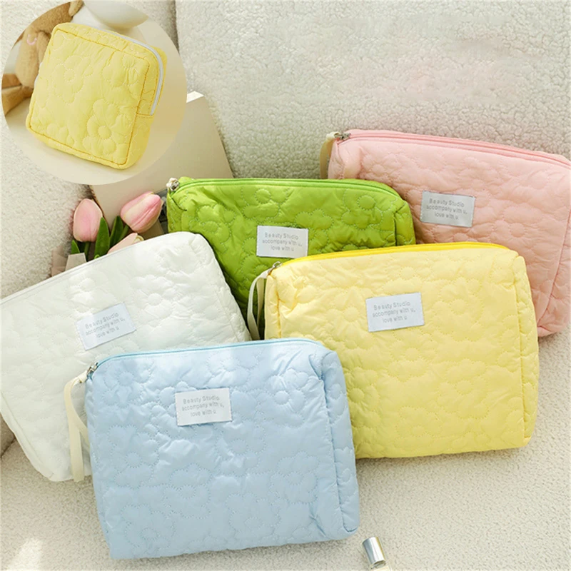 

Ins Candy Color Women Storage Bag Sanitary Napkin Storage Bags Cute Quilted Makeup Bag for Girls Period Bag Travel Cosmetic Bag