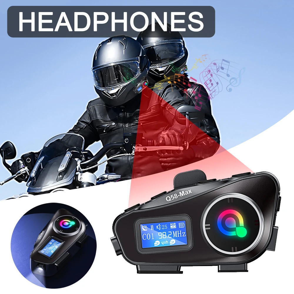 NEW Motorcycle Helmet Bluetooth Intercom LCD Display Multi-Scene Mixed Music Sharing FM Radio For 2 Rider 500m intercom