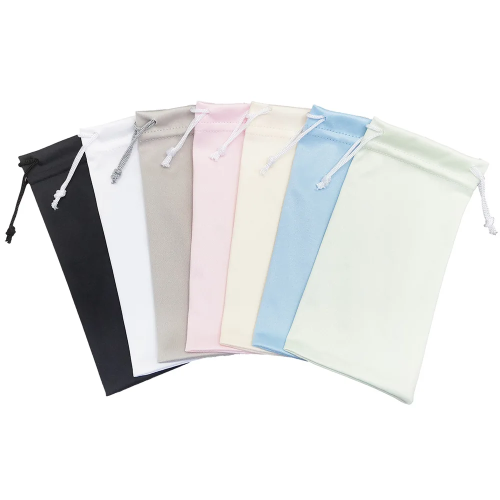 100pcs Candy Color Soft Microfiber Drawstring Bags 9x18cm Custom Logo Digital Print Optical Sunglasses Pouches Wholesale