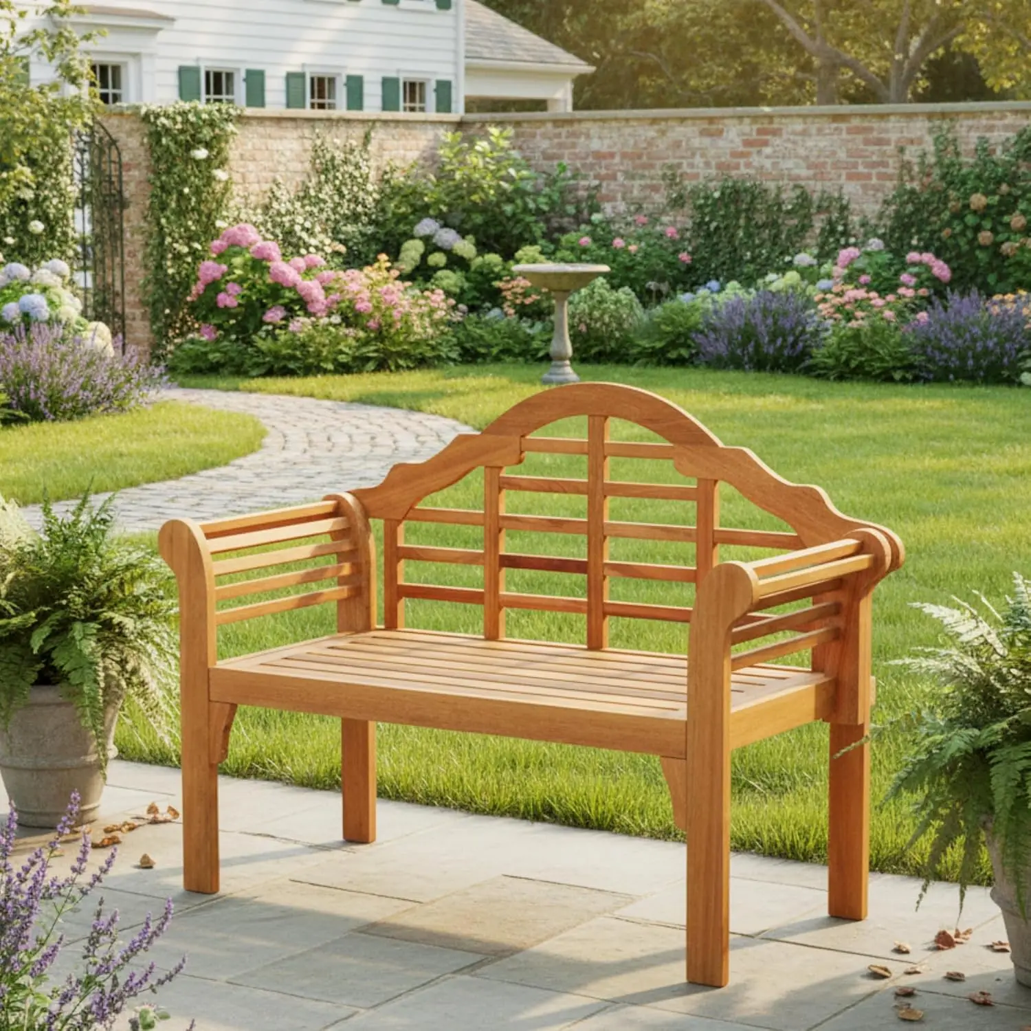 Folding Eucalyptus Wood Outdoor Bench for Entryway, Deck, Porch, Poolside & Balcony, 2-Person, 49” Large