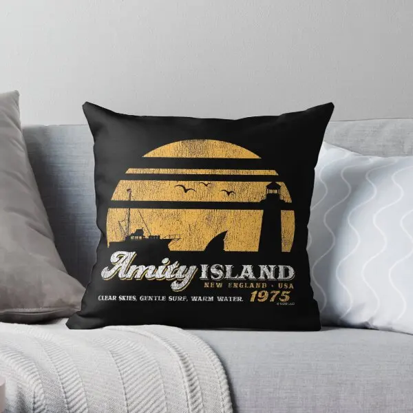 Amity Island Sunset Worn Out Universal  Printing Throw Pillow Cover Anime Home Throw Comfort Pillows not include One Side