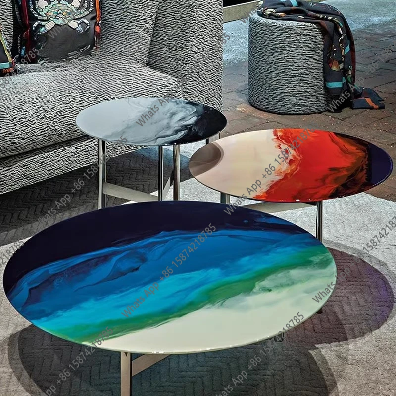 

Modern home designer new coffee table painting water mill painting metal art coffee table combination