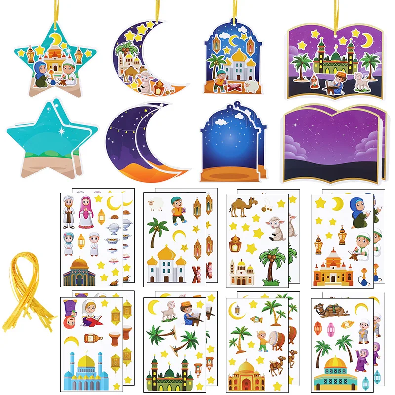 48-teiliges Eid Mubarak Bastelset Ramadan Geschenk-Etiketten DIY Aufkleber Islamische Muslimische Party Heim Hängende Ornamente Dekoration