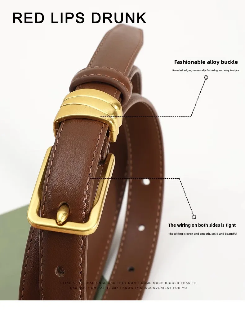 Neue frauen Trendy Gürtel Weibliche Quadratische Schnalle Echtes Leder Dünnen Gürtel Mode Vielseitig Dekorative Kleid Gürtel – Detail 11