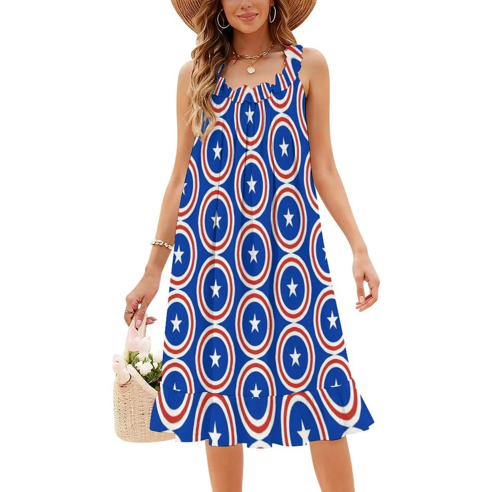 ملصقات ومنتجات هدايا علم تشيلي (Gf) فستان بوهيمي بدون أكمام للنساء مطبوع فساتين حفلات الشاطئ علم تشيلي #4