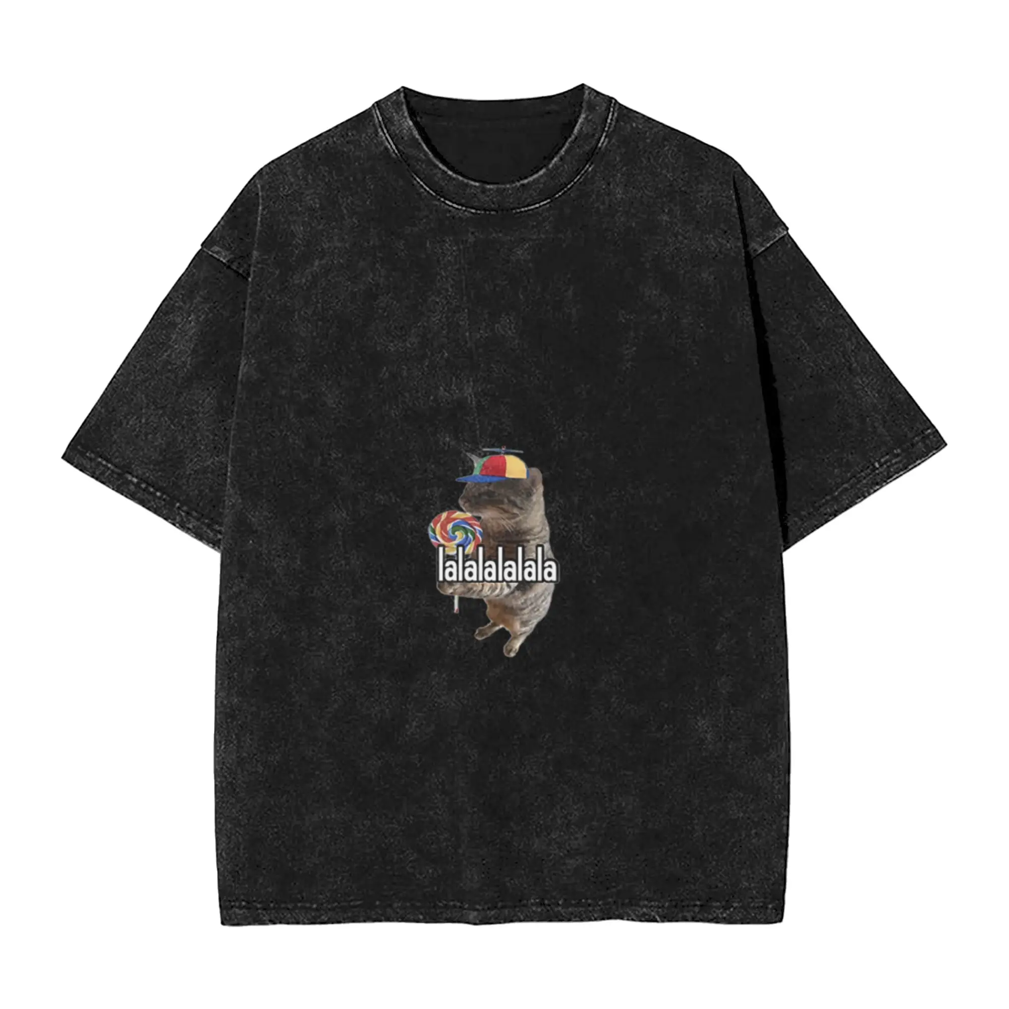 lalalalalala silly cat Classic Chic A Washed T Shirt Men's Women's Oversized Cotton Tees Tops