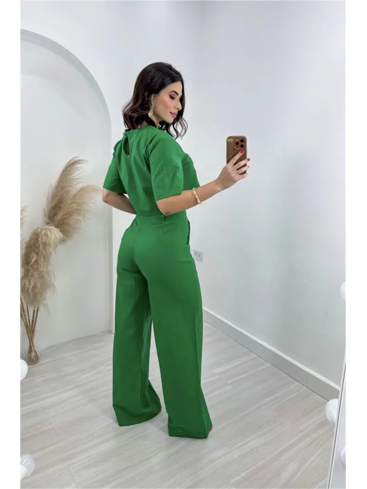 Casual New In Matching Two Piece Sets Women Summer 2024 Fashion Short Sleeve T-shirt Crop Tops High Waist Wide Leg Pant Sets