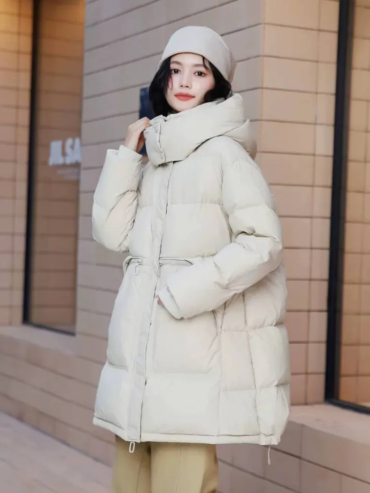 Women's Winter Down Jacket Thickened 90 Duck Down Jacket Hooded Neck Warm Coats Street Fashion Sweet Girl Bread Down Jacket