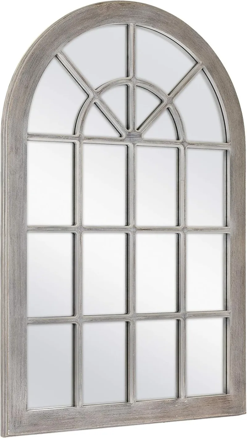 

Countryside Arched Windowpane Wall, Gray, 24x36 Inch Overall Size Mirror
