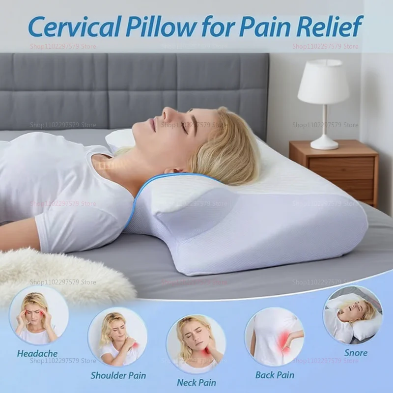 Almohada de soporte Cervical, espuma viscoelástica, almohada osteopática para el cuello, alivia el dolor, estera de postura no plegable, tratamiento para dormir y el cuello