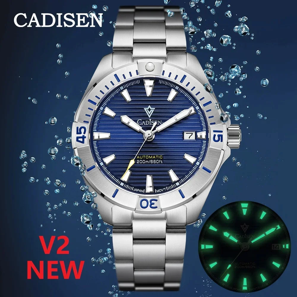 CADISEN Men Mechanical Wristwatch Japan NH35 Automatic Watch Men\'s Stainless Steel Sapphire 200M Waterproof Luminous Diver Clock