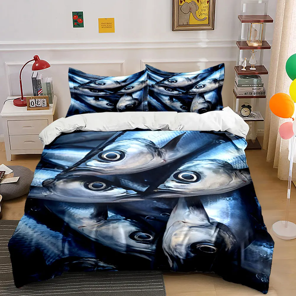 Close-up of shiny fresh fish Duvet Cover Set with 3D Printing Design Soft Polyester Bedding Set All-Season Comfort for gifts