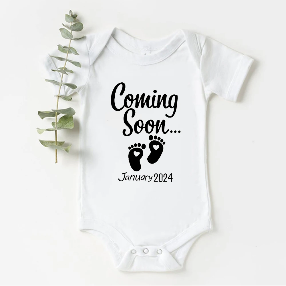 Baby Coming Soon 2024 / 2023 Baby Announcement Newborn Bodysuit Summer Baby Boys Girls Pregnancy Reveal Ropa Jumpsuit Outfits