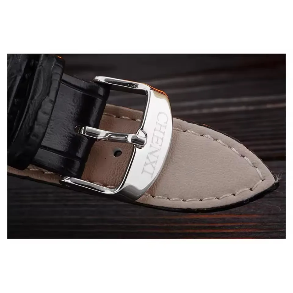 CHENXI 079A Часы для пар Простые квадратные деловые часы Черный кожаный ремешок Наручные часы для мужчин и женщин