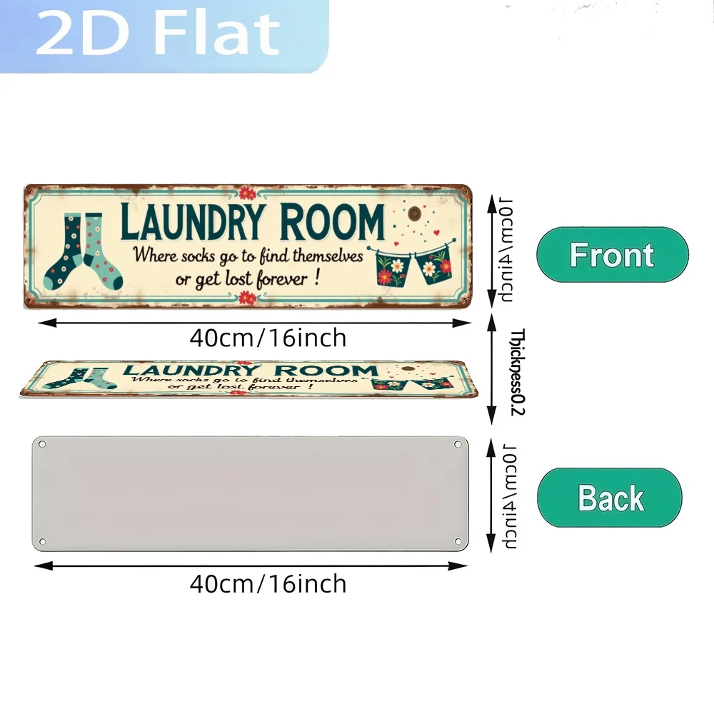 2D Flat, Vintage 'Socks in Laundry Room' Wall Sign - Rustic Ornate Border Suitable for Home, Bar, Cafe, Laundry Room Decor