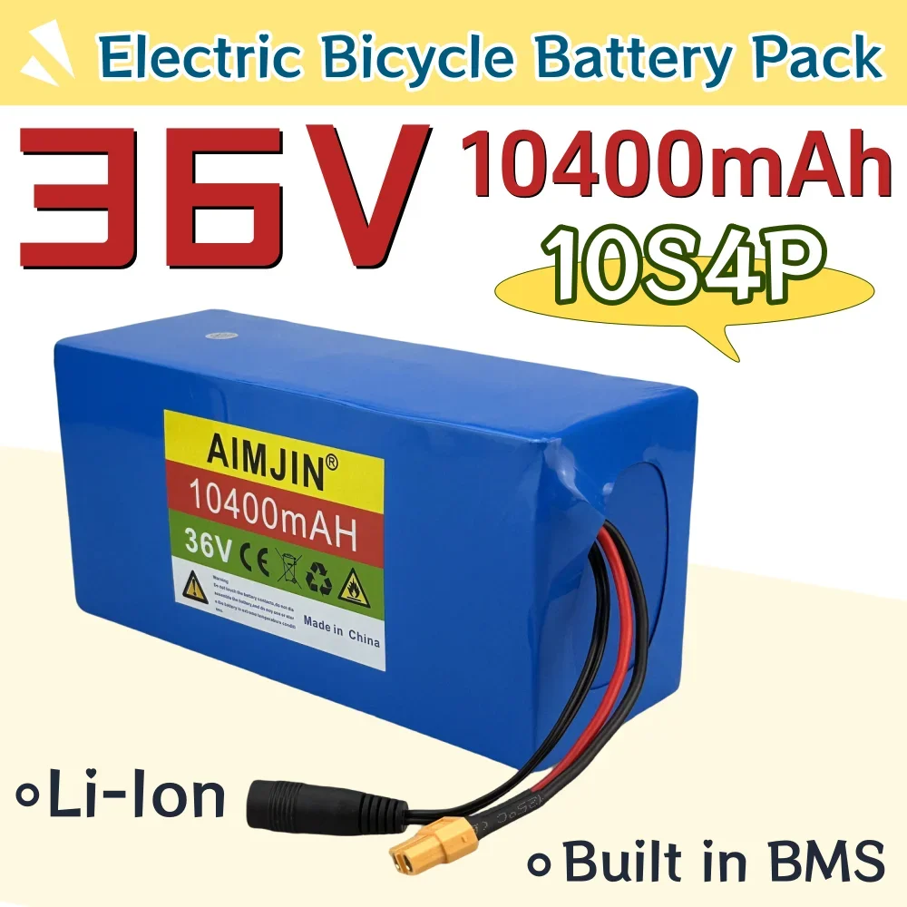 

10S4P 36V 10400mAh Lithium-ion Rechargeable Battery Pack Suitable for Electric Bicycle Scooter Battery Replacement Built in BMS