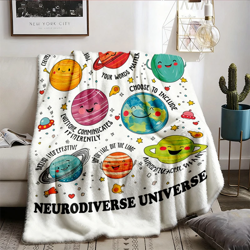 Neurodiverse Universe Flannel Blanket, Autism Awareness Space Flannel Throw
