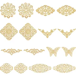 80Pcs 8 Styles Gold Filigree Connectors Metal Filigree Pieces Iron Flower Embellishments Hollow Charm for Jewelry Making Charms