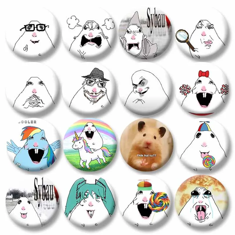 Pins de Esmalte Criativos e Engraçados com Memes de Hamster, Broches Redondos Artesanais de Animais de Desenho Animado Fofos para Roupas, Mochilas, Acessórios e Presentes