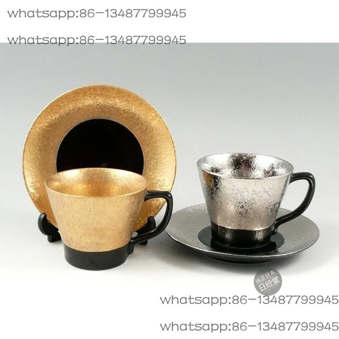 

Gold color silver color black glaze ceramic coffee cup and saucer pair set, red tea cup, dessert plate