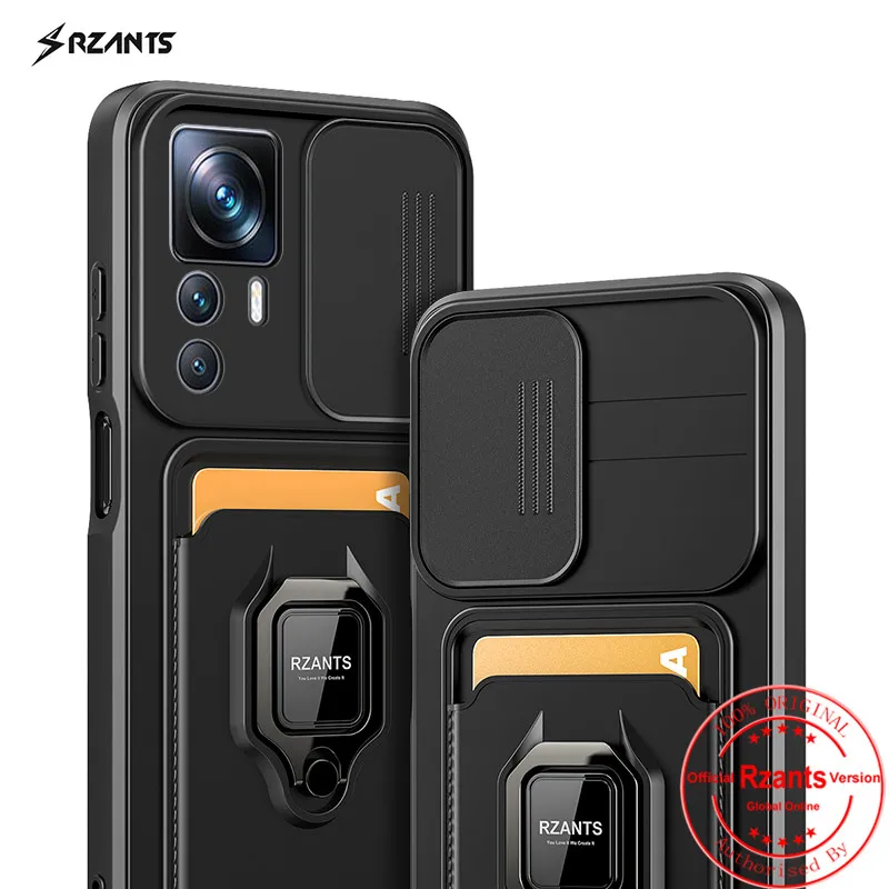 Чехол Rzants для Xiaomi 12T 12T Pro, гладкий деловой держатель для карт с нажимным держателем и кольцом, армированный чехол