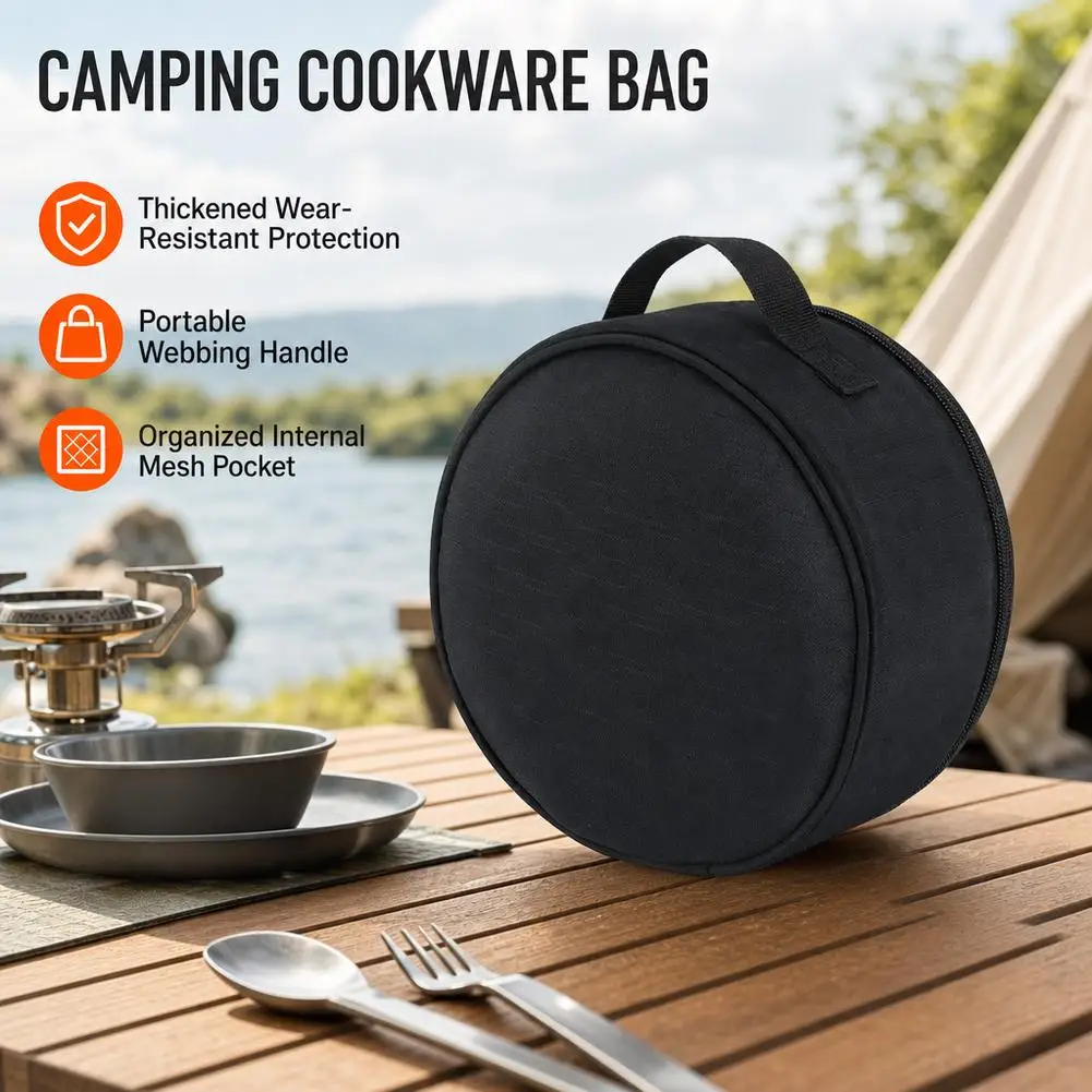 Camping Organizer Heavy Duty Waterproof Camping Cookware Storage Bag for Pots Pans Stove, Thicken Carry Bag for Cooking Utensils