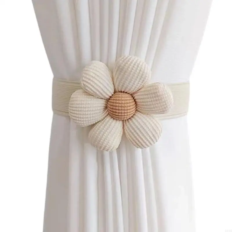 H8WB Elegant 3D Flower Curtain Tieback with Adjustable Button for Bedroom Living Room