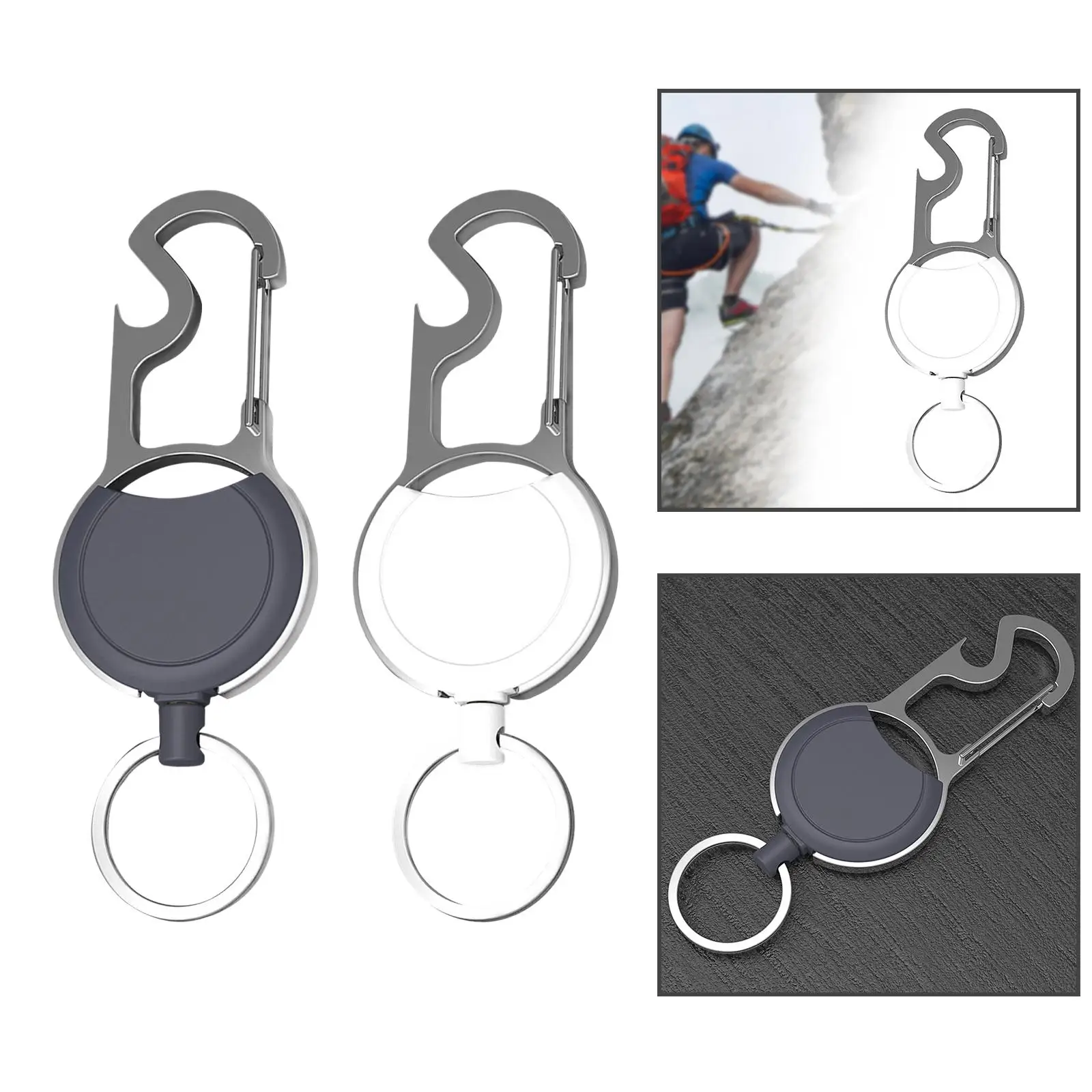 Key Chain Card Holder Reusable Carabiner Extendable Telescopic Rope High