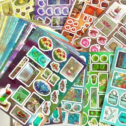 5pcs Vintage Y2K Glitter Sticker DIY Art Collage Decorative Scrapbooking Materials Sticker Photocard Kawaii Stickers Aesthetics