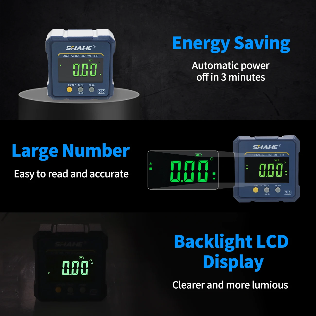 SHAHE 4-sides Magnets Digital Angle Finder Protractor 2 In 1 Digital Level Angle Gauge Rechargeable Digital Inclinometer