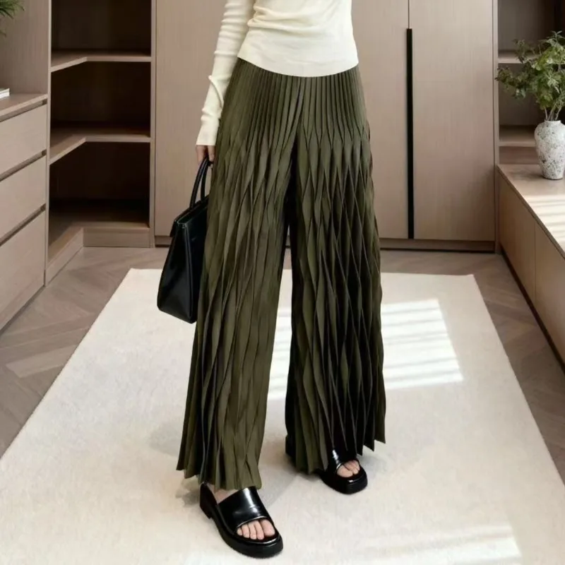 

Miyake Folds 2200, осень-зима, новые японские повседневные брюки с высокой талией и ленивым ветром, тонкие драпированные свободные широкие брюки, складные женские