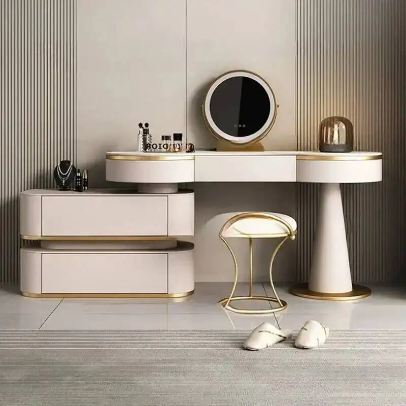 

Storage Aesthetic Dresser Luxury Desing Led Light Mirror Kawaii Dressing Table White Aesthetic Comoda Pra Quarto Salon Furniture