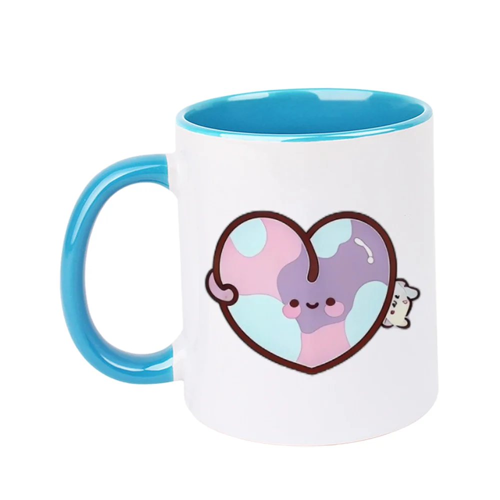 11oz Ceramic Coffee Mug with Cute Heart Pattern and Cartoon Character Design Perfect for Valentine's Day and birthday Home Use H