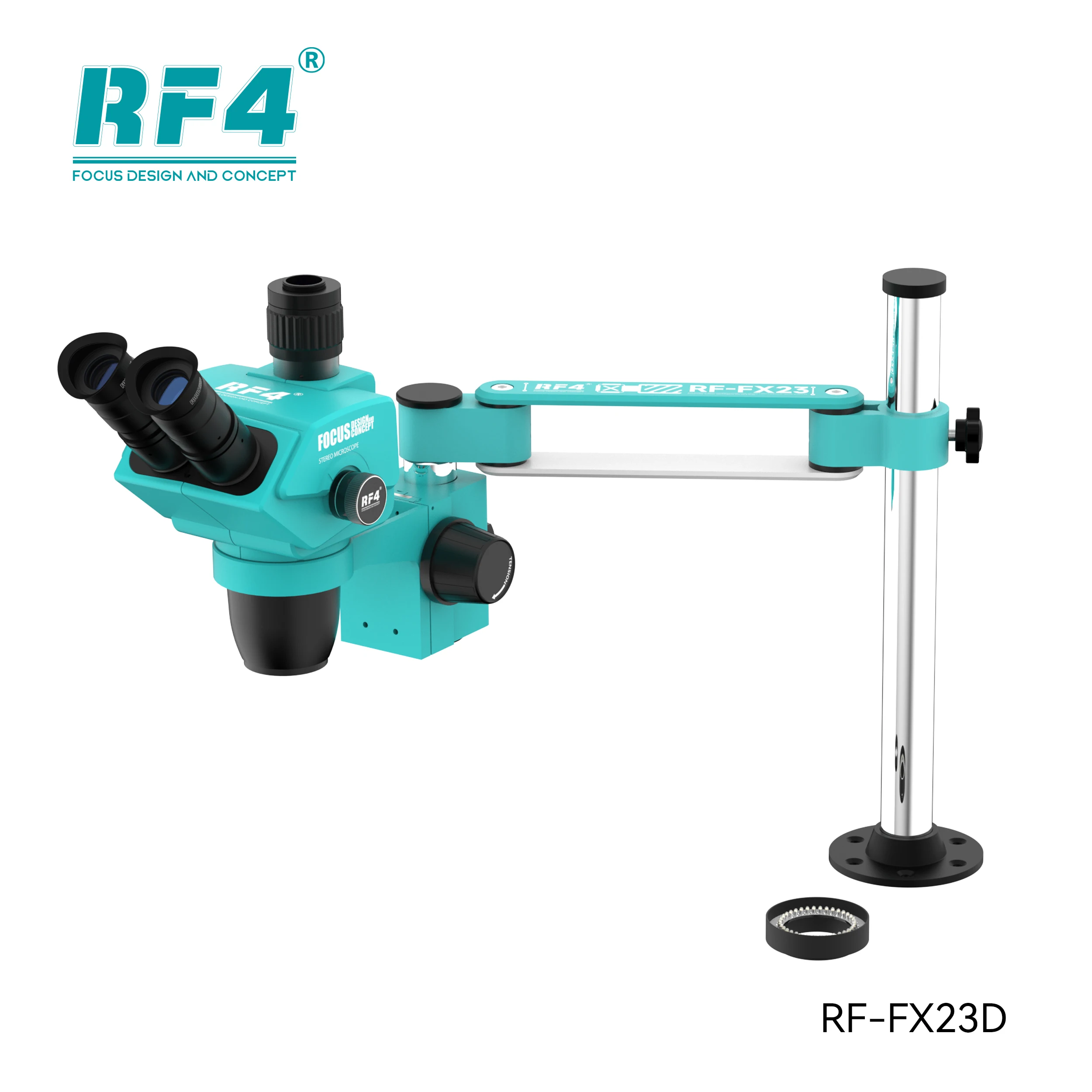 RF4 6 Speed Precise Locking Magnification Zoom ，360 ° Rotation Adjustable Swing Arm Universal Triocular Stereo Microscope