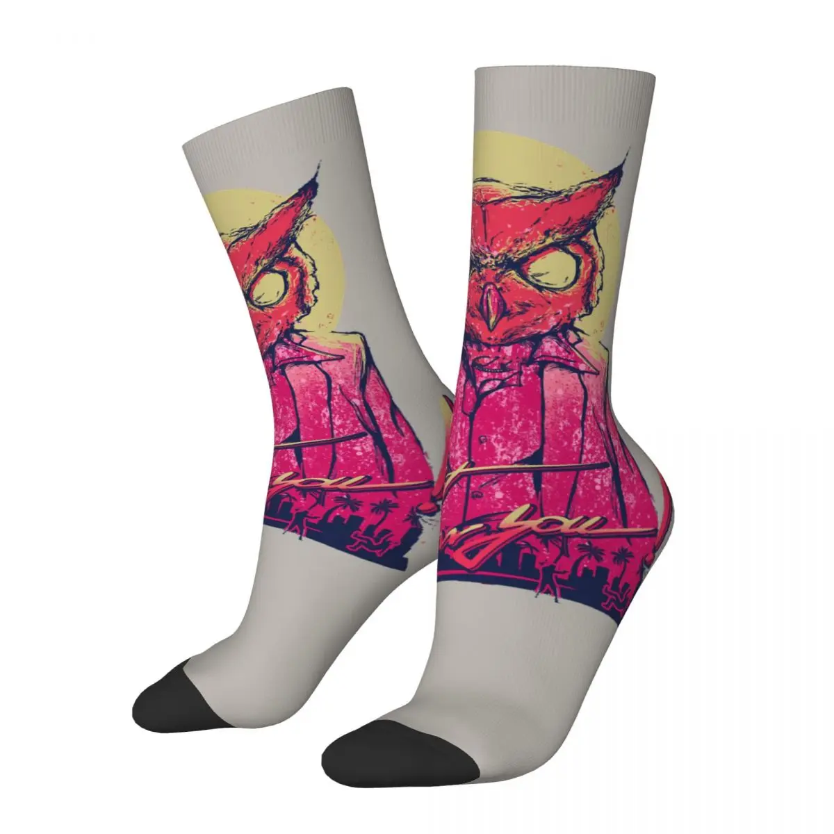 Funny Crazy Compression Sock for Men Hotline Miami - Rasmus Hip Hop Vintage Owl Cut Animal Happy Pattern Printed Boys Crew Sock