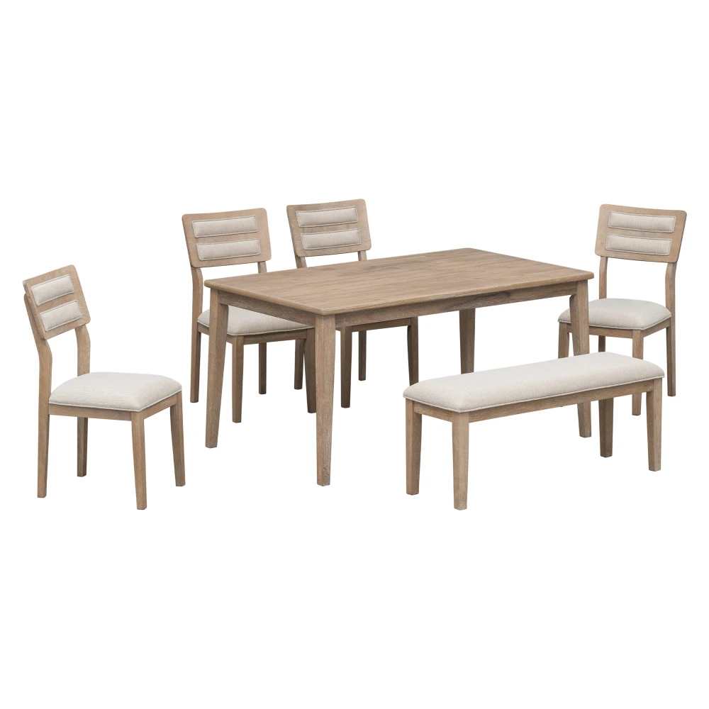 

Classic and Traditional Style 6 - Piece Dining Set, Includes Dining Table, 4 Upholstered Chairs & Bench (Natural Wood Wash)