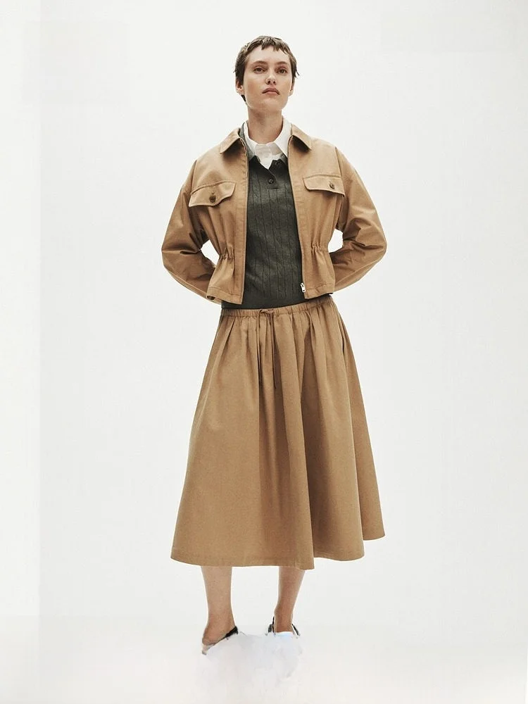 

Spring New Arrival Women's Plaid Folded f Skirt Casual High Waist Loose Fit H&M 39287 Ruche Detail Cotton Blend Skirt