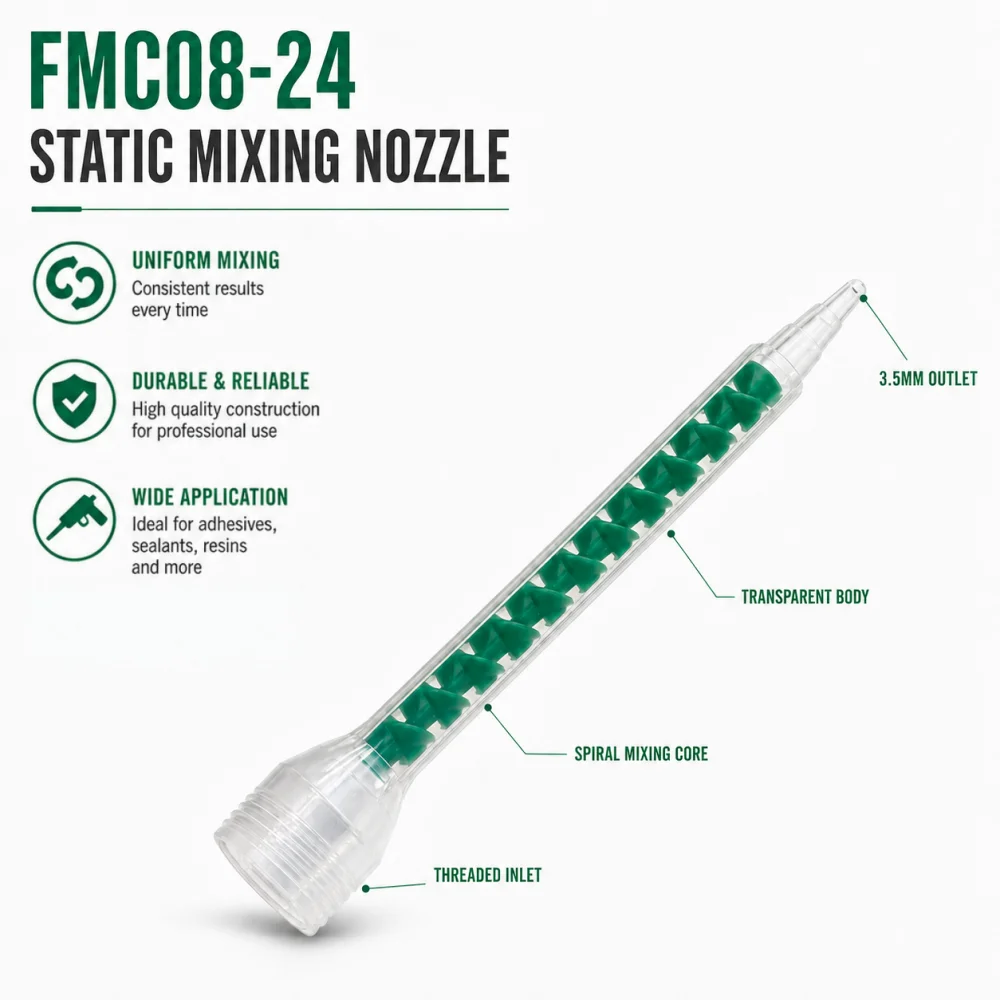 10/20/50PCS FMC08-24 Square Static Mixing Nozzle Epoxy Mixer Tube AB Glue Adhesive Mixing Tip for Manual Applicator