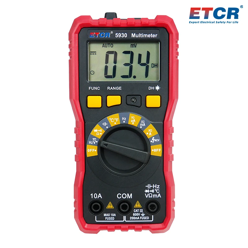 

ETCR5930 Digital Multimeter DC AC Voltage Current Resistance 600V 10A 20MΩ 1000℃ 20MHz RMS Frequency Capacitance Temperature