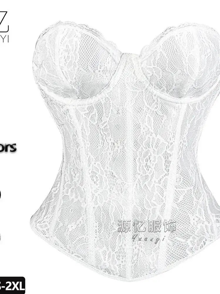 Corset New Sexy Lace Mesh Hot Girl Tummy Control Gathered Corset Transparent Backless Deep V Suspenders Sleeveless Vest H07J