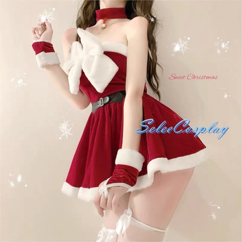 Sexy Christmas Costumes for Women Santa Claus Cosplay Holiday Party Performance Clothing Socks Uniform Live Streaming Cloth