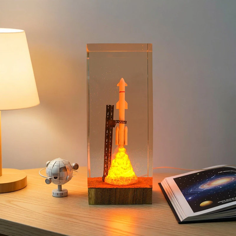 Rocket Launch Table Resin Lamp Aviation Theme Colorful Night Light Customized Creative Art Desktop Home Decor USB Charge