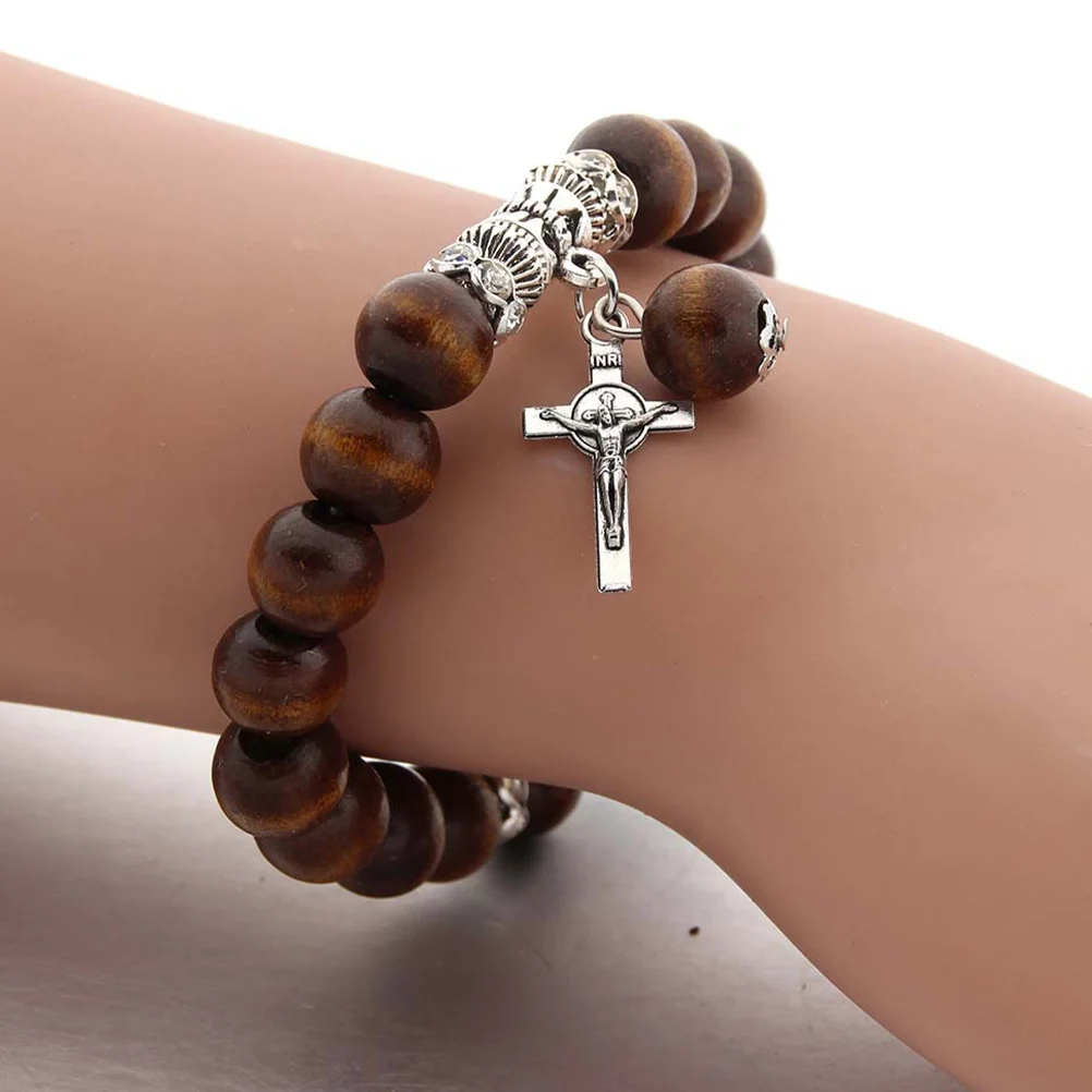 

2Pcs Couple Wooden Bead Bracelet Durable H Jewelry for Lover Cross Beaded Wrist Chain Gift Idea Fashion Accessories