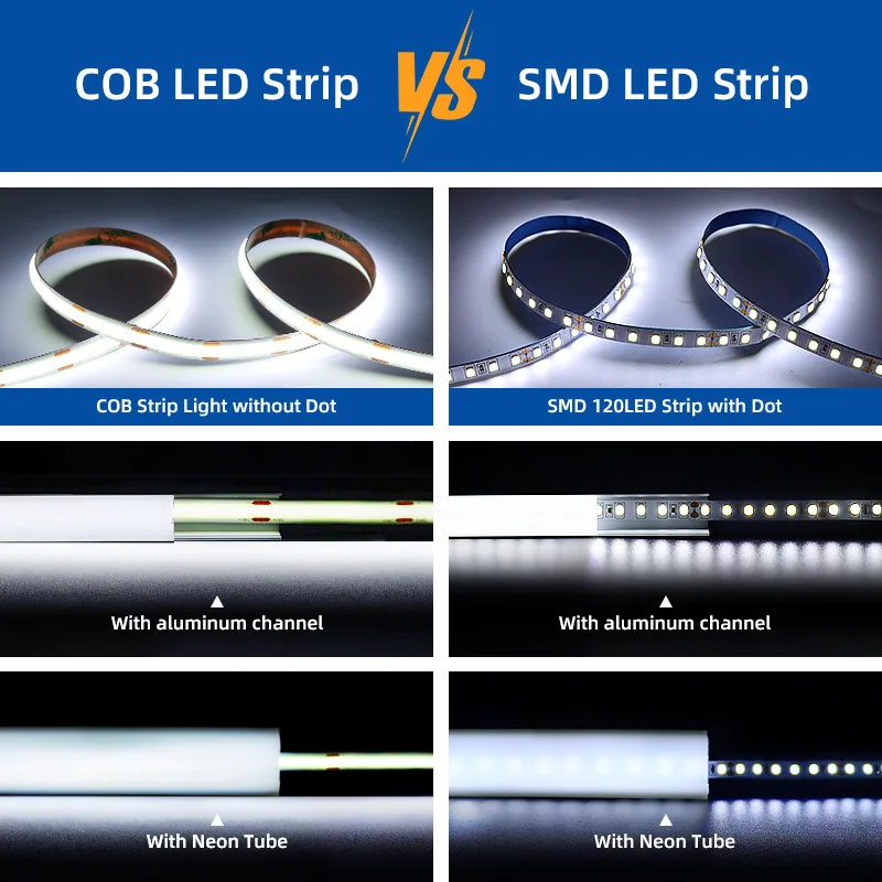 Ultra Narrow 3mm 5mm CRI90 384leds Self-adhesive Dimmable Free Cutting 12V 24V Flexible Cob Led Strip Light