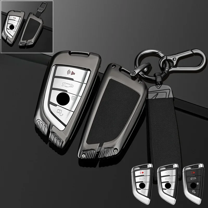 Zinc Alloy TPU Leather Car Remote Smart Key Fob Case Cover Holder With Keychain For BMW X1 X2 X3 X4 5 X6 X7 1 2 3 4 5 6 7 8 M5