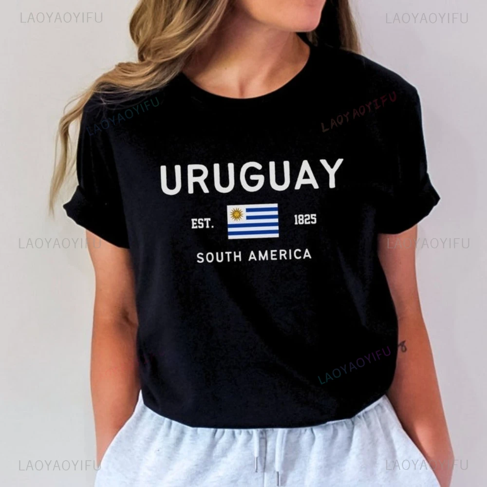 우루과이 국기 Est 1825 남아메리카 여성 그래픽 T 셔츠 여름 유니섹스 패션 캐주얼 고품질 코튼 티셔츠 반팔