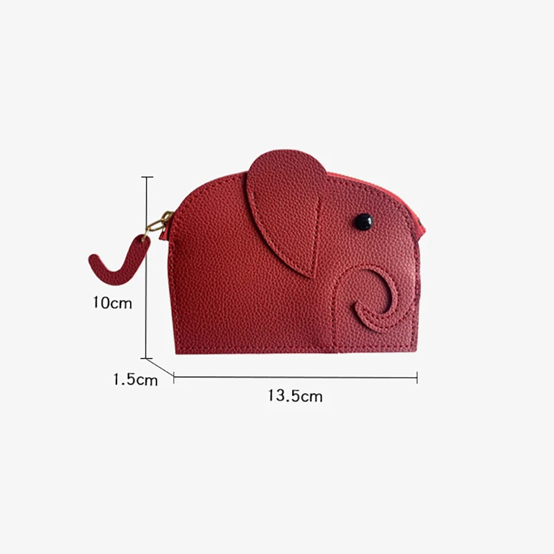 Porte-monnaie en cuir de dessin animé mignon pour femmes, éléphant, sac à main à monnaie pour filles, fermeture éclair, poudres, portefeuille portable, sac à cartes